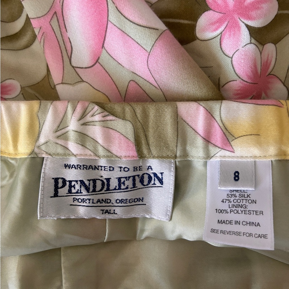 Pendlelton Floral Print Women's Silk/Cotton Pants - Pink & Olive Size 8 Tall - Picture 8 of 8
